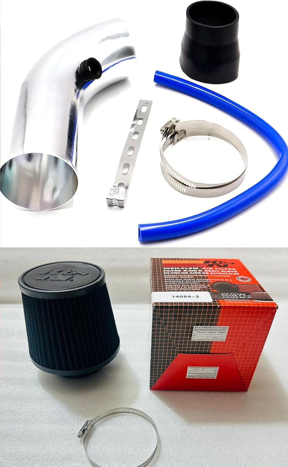 K&N AIR FILTER + Cold Air Intake Pipe 76mm 3 Inch Universal Car Turbo Filter Aluminum Air Filter Induction Flow Hose Pipe Kit