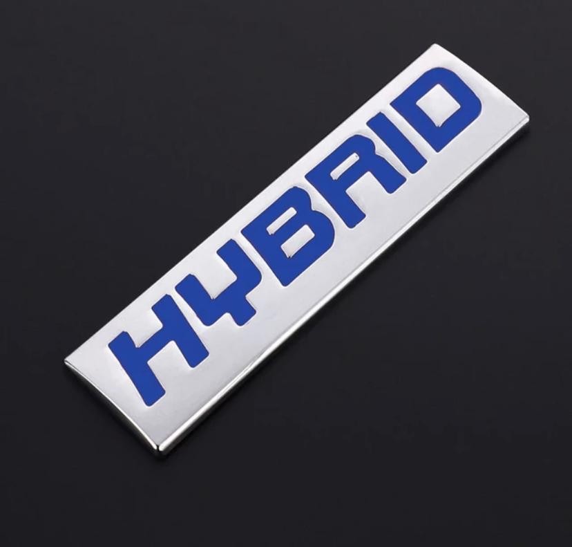 (Hybrid Chrome Blue Sticker) 7.7 x 2 cm Logo Car Bike Metal Logo Car Emblem 3D Badge Auto Racing Sport Sticker