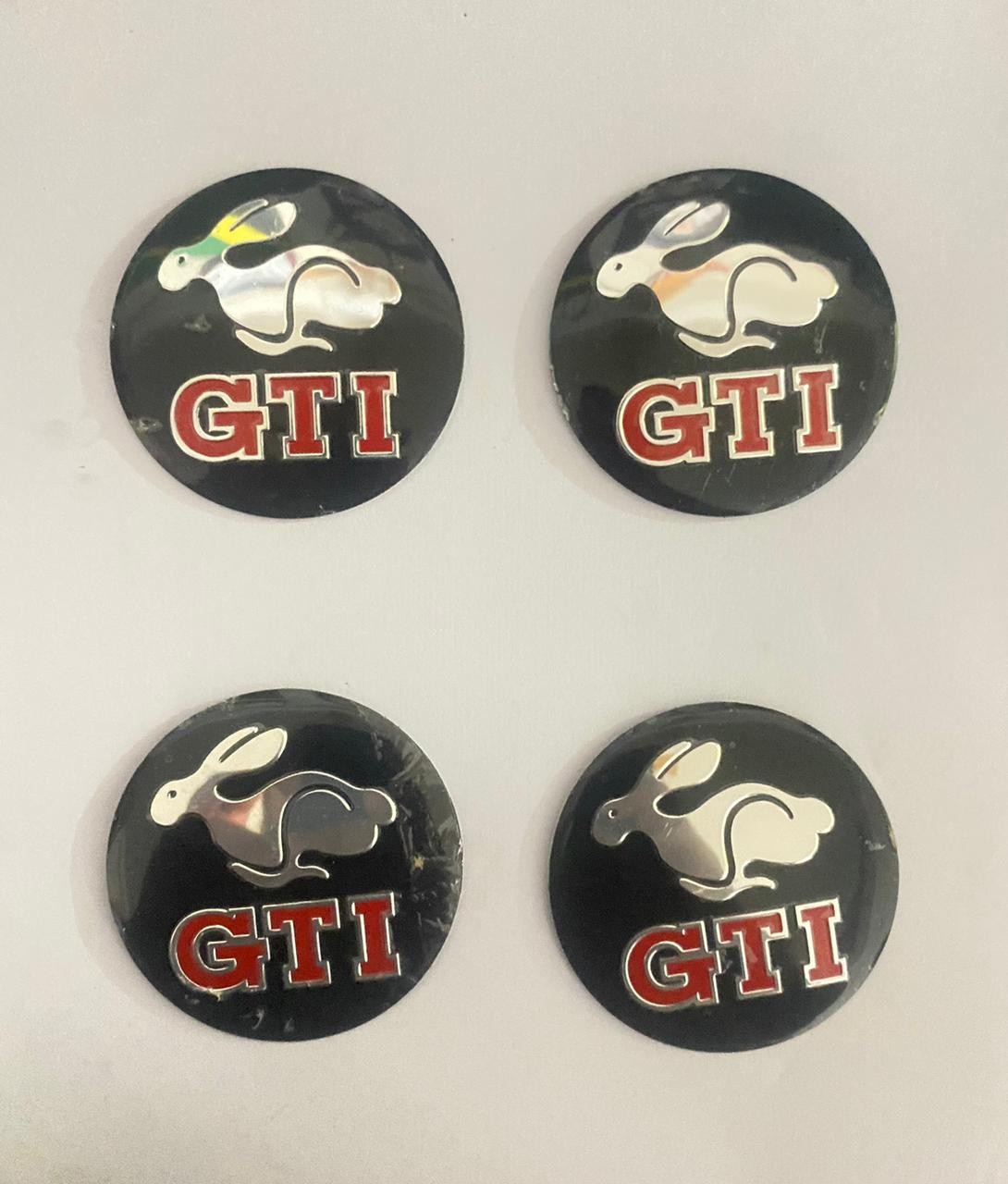 4PC GTI Rabbit Wheel Center Sticker, 56mm 2INCH GT Sign Emblem Car Wheel Center Hub Cap Caps Badge Sticker Decal