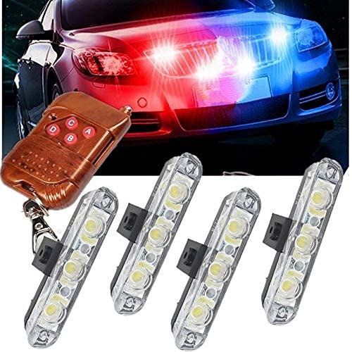 Wireless Remote 4x3/led Police light for Car Front Grille DC 12V Strobe Warning light for Car Truck Emergency Light