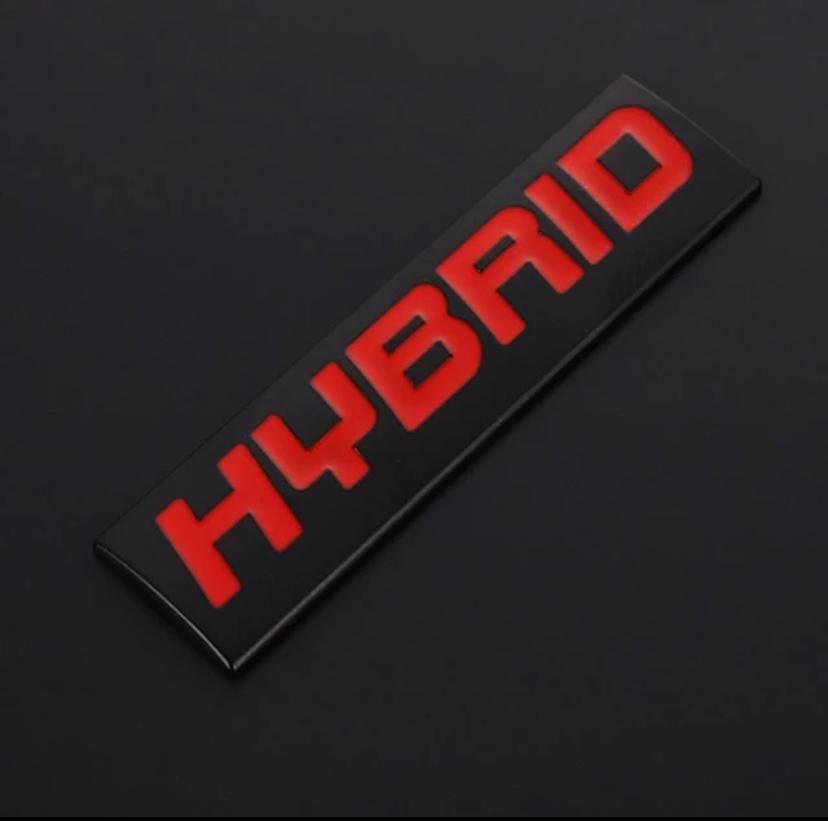 (Hybrid Black RED Sticker) 7.7 x 2 cm Logo Car Bike Metal Logo Car Emblem 3D Badge Auto Racing Sport Sticker