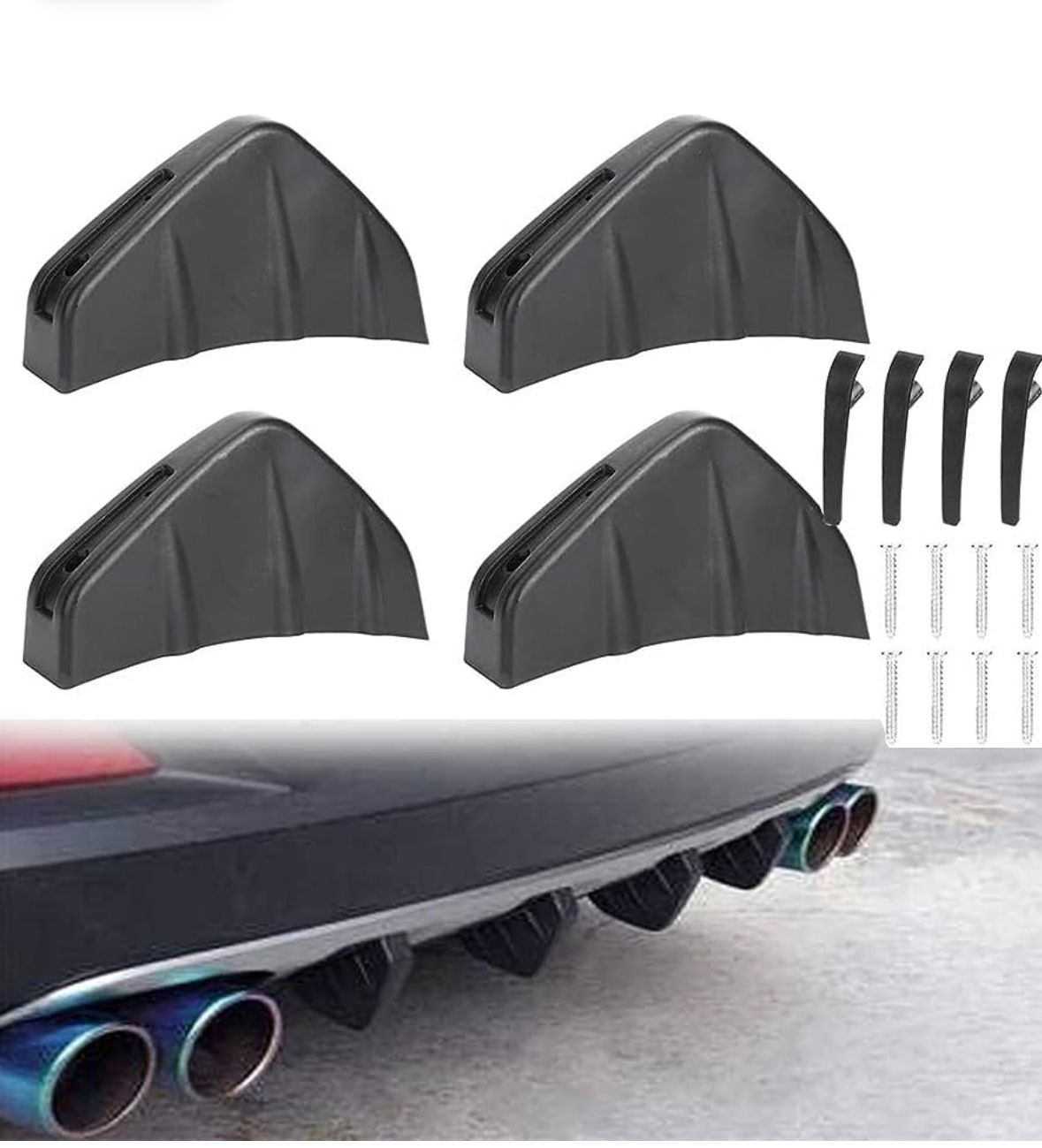 4pcs Car Rear Lower Bumper Wing Lip Diffuser Shark Fin Spoiler Tirm Covers Decoration Rear Bumper Splitter