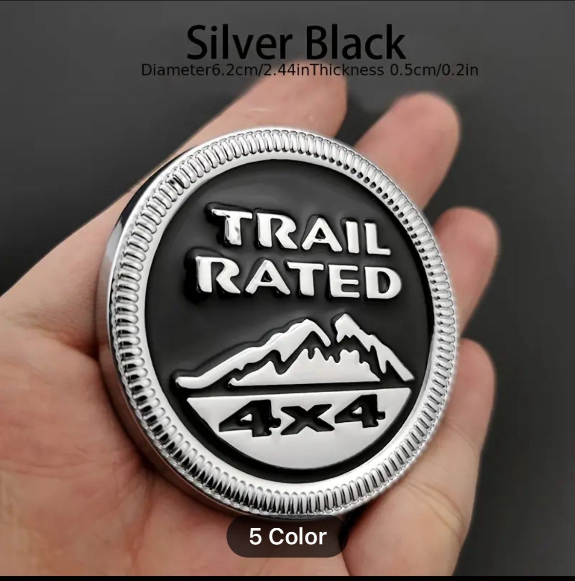 (Trail Rated Chrome Black Sticker) 6 x 6 cm Logo Car Bike Metal Logo Car Emblem 3D Badge Auto Racing Sport Sticker Grand Tourer Decal