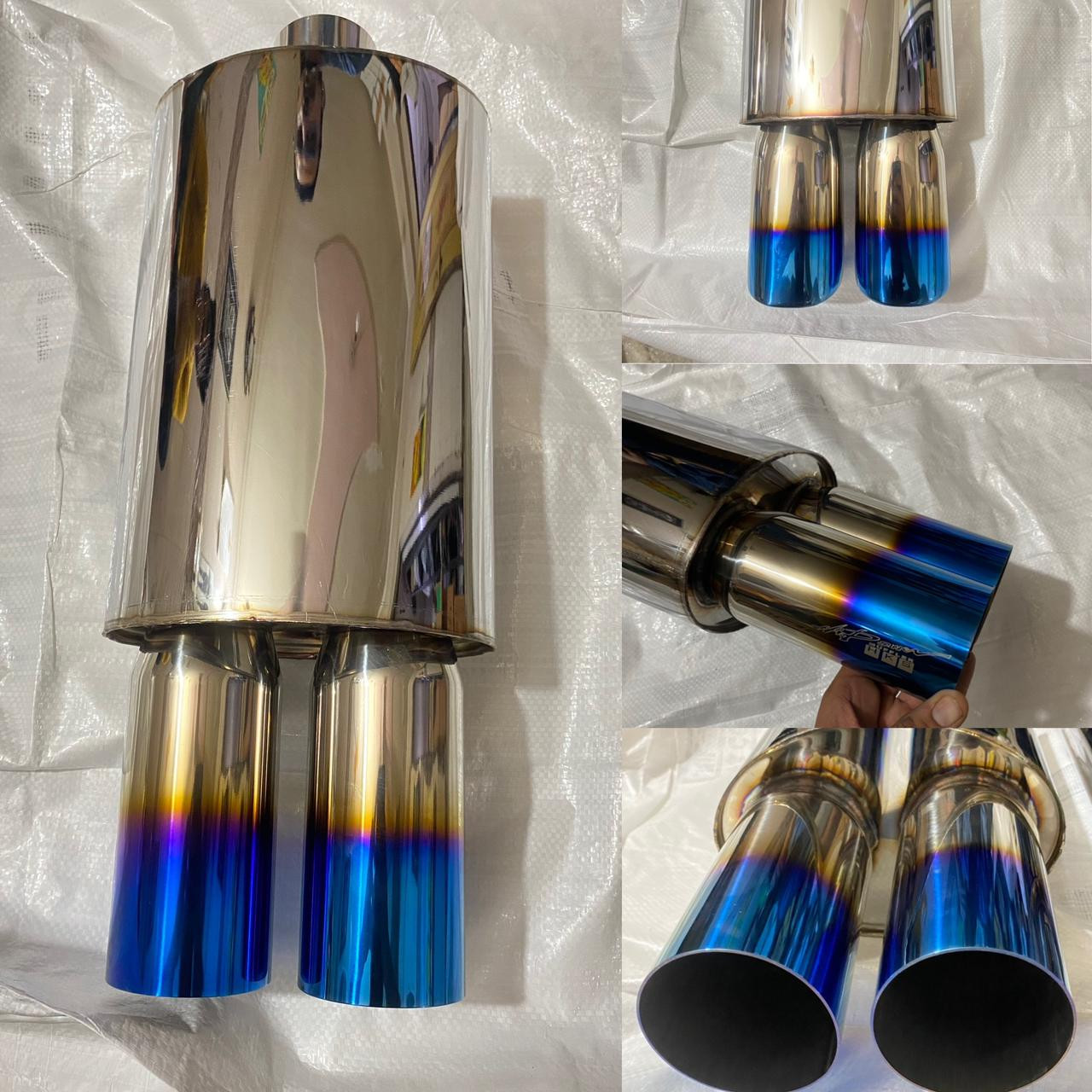 UNIVERSAL FOR ALL CAR Stainless STEEL HKS DOUBLE ROUND TIP Exhaust Muffler Silencer Burnt Tip HKS Muffler Car Exhaust System