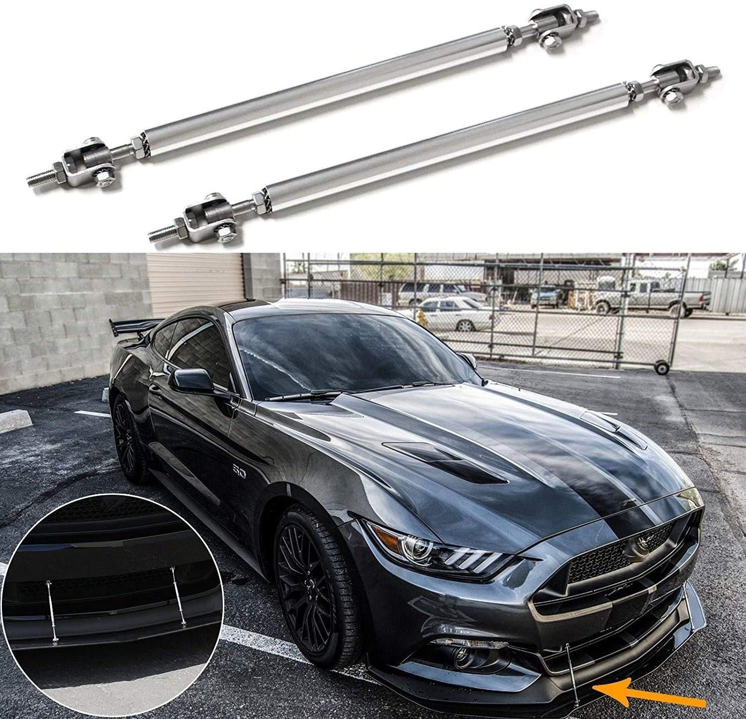 2X Silver Big Size Adjust Splitter Rod Front Bumper Lip Splitter Strut Rod Tie Support Bars Universal Fit (‎2X Silver Front Bumper Lip Splitter