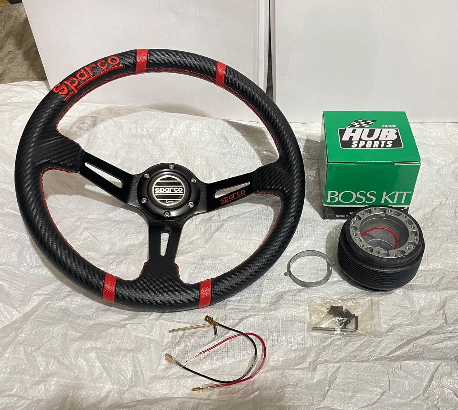 SPARCO CARBON EDITION DEEP14INCH Universal Steering Wheel for Sports Car Look DRIFTING Rally Race Off Road WID FREE BOSS KIT HUB