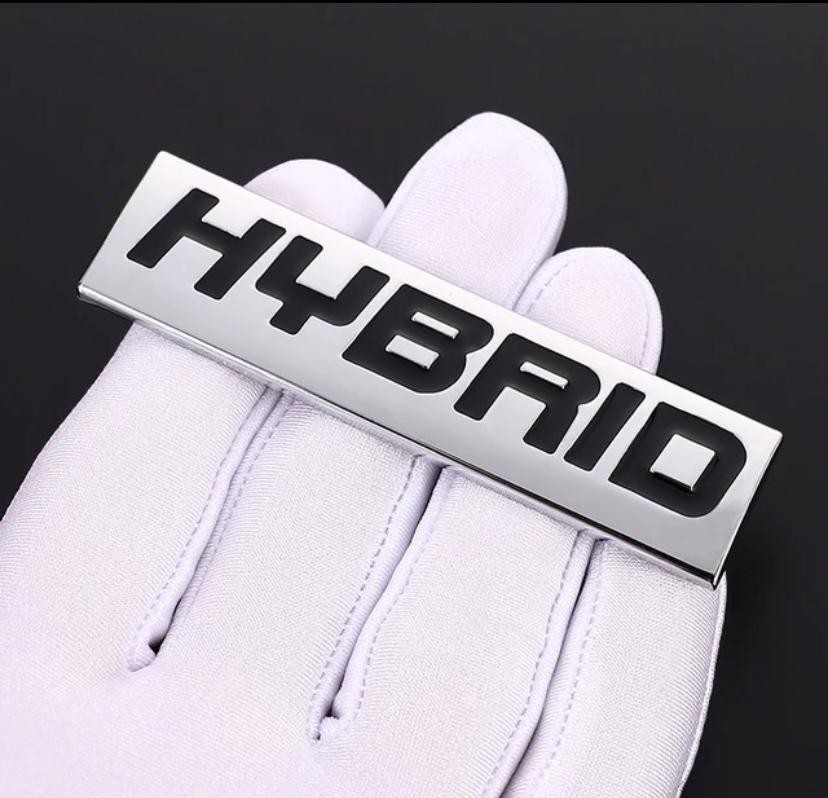 (Hybrid Chrome Black Sticker) 7.7 x 2 cm Logo Car Bike Metal Logo Car Emblem 3D Badge Auto Racing Sport Sticker