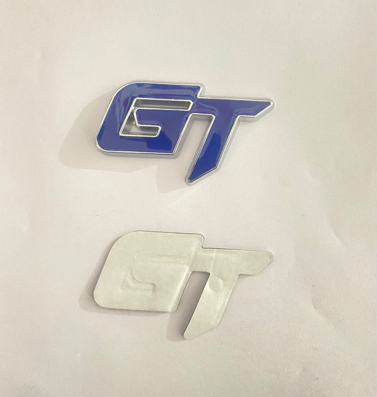 (GT Small-Chrome Blue Sticker) 6 x 3.9 cm Logo Car Bike Metal Logo Car Emblem 3D Badge Auto Racing Sport Sticker