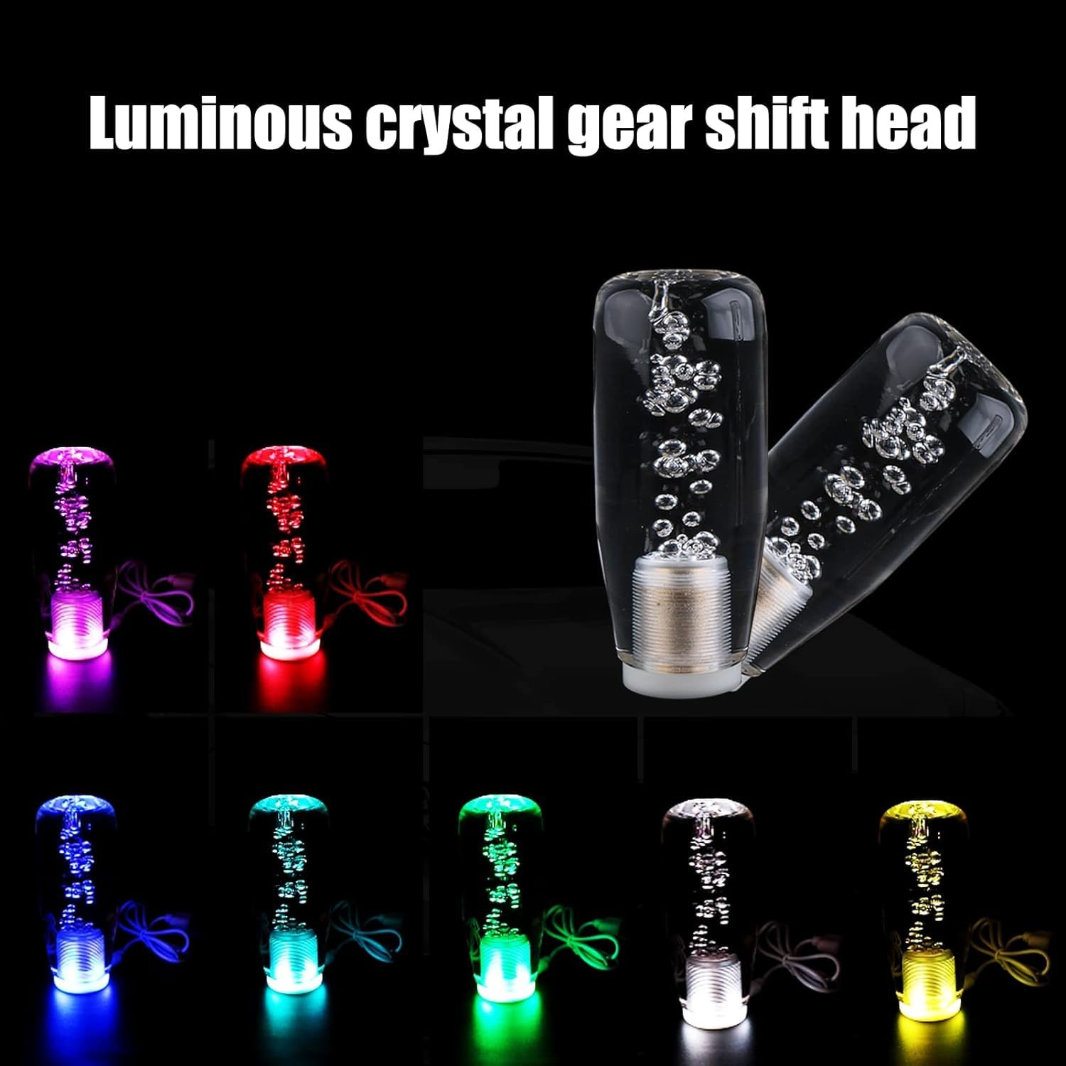 LED Crystal Gear Stick Shifter Knob Transparent Bubble Gear Shifter Multicolor Gradient RGB LED Shift Knob