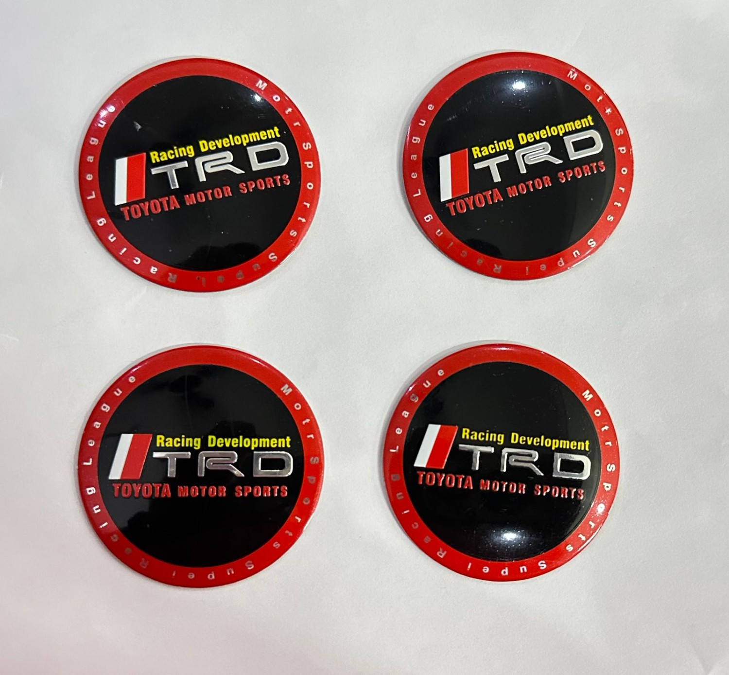 4PC (RED Lining) - TRD Sports Wheel Sticker, TRD Sports Sign 56mm 2INCH Emblem Car Wheel Center Hub Cap Caps Badge Sticker Decal