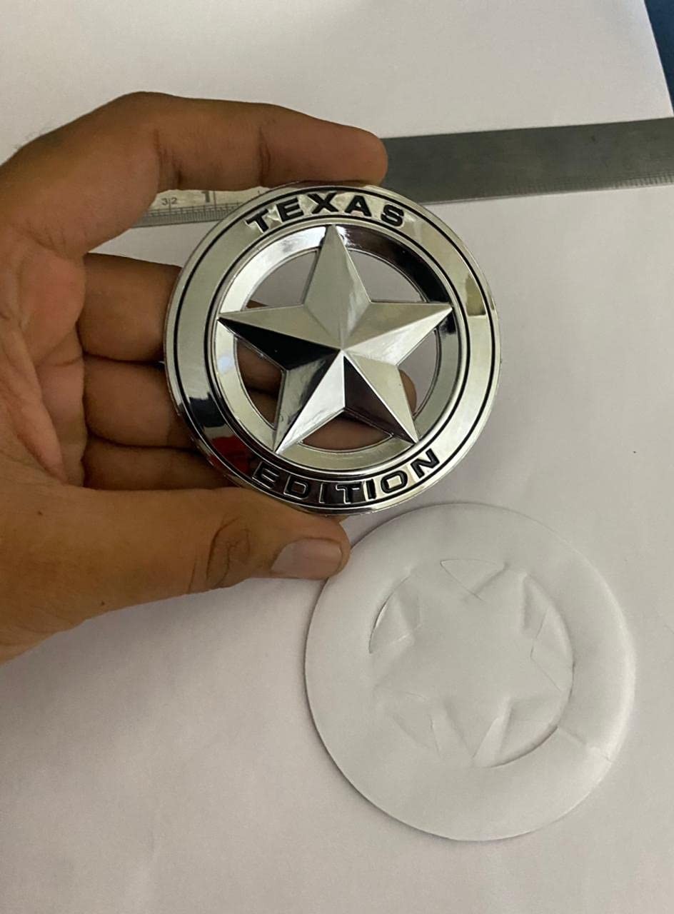 Silver Black Star Texas Edition Logo 8 x 8cm Car Bike Metal Star Texas Edition Logo Car Emblem Premium 3D Badge Auto Racing Sport Sticker