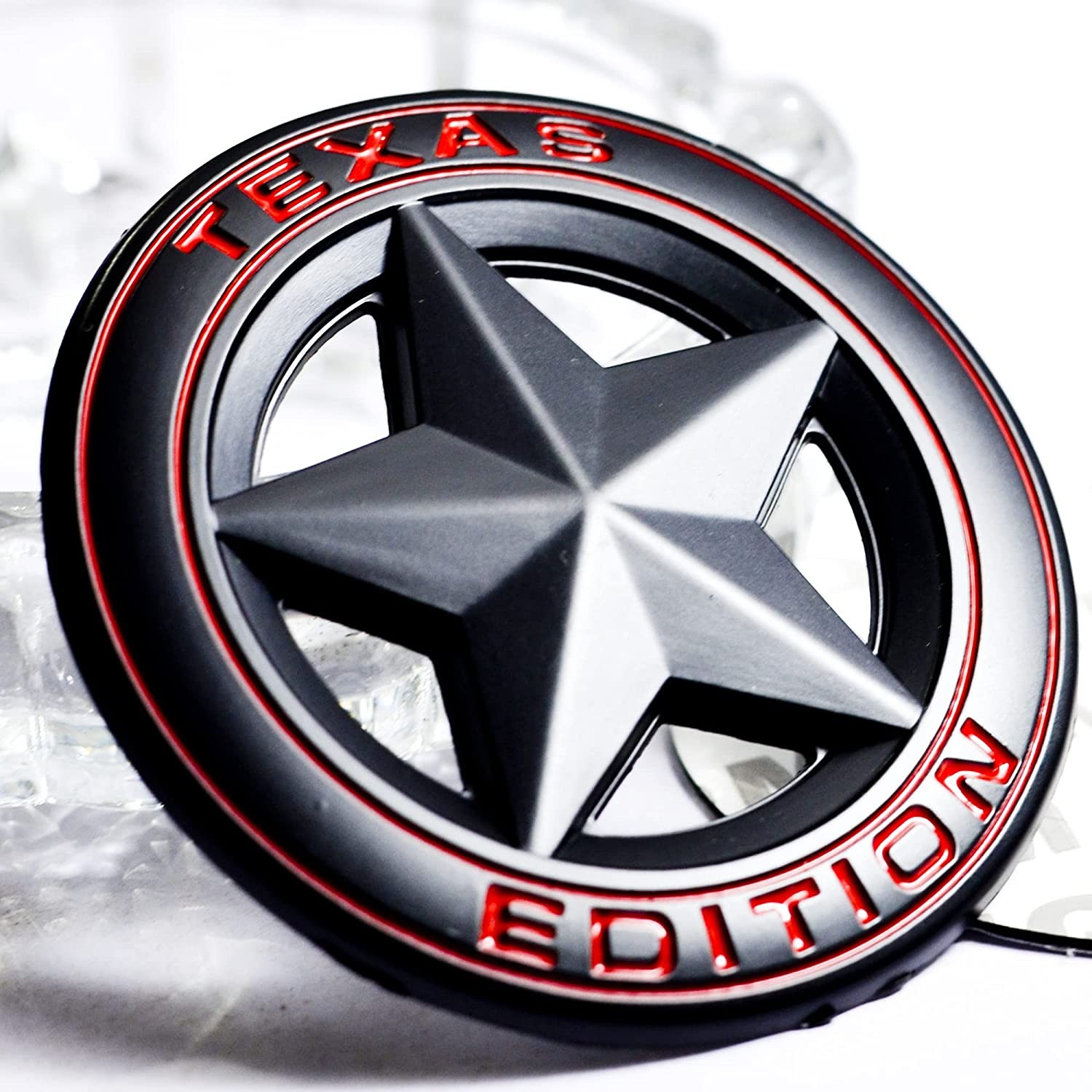 (Texas Edition Black RED Sticker) 8 x 8cm Logo Car Bike Metal Logo Car Emblem 3D Badge Auto Racing Sport Sticker