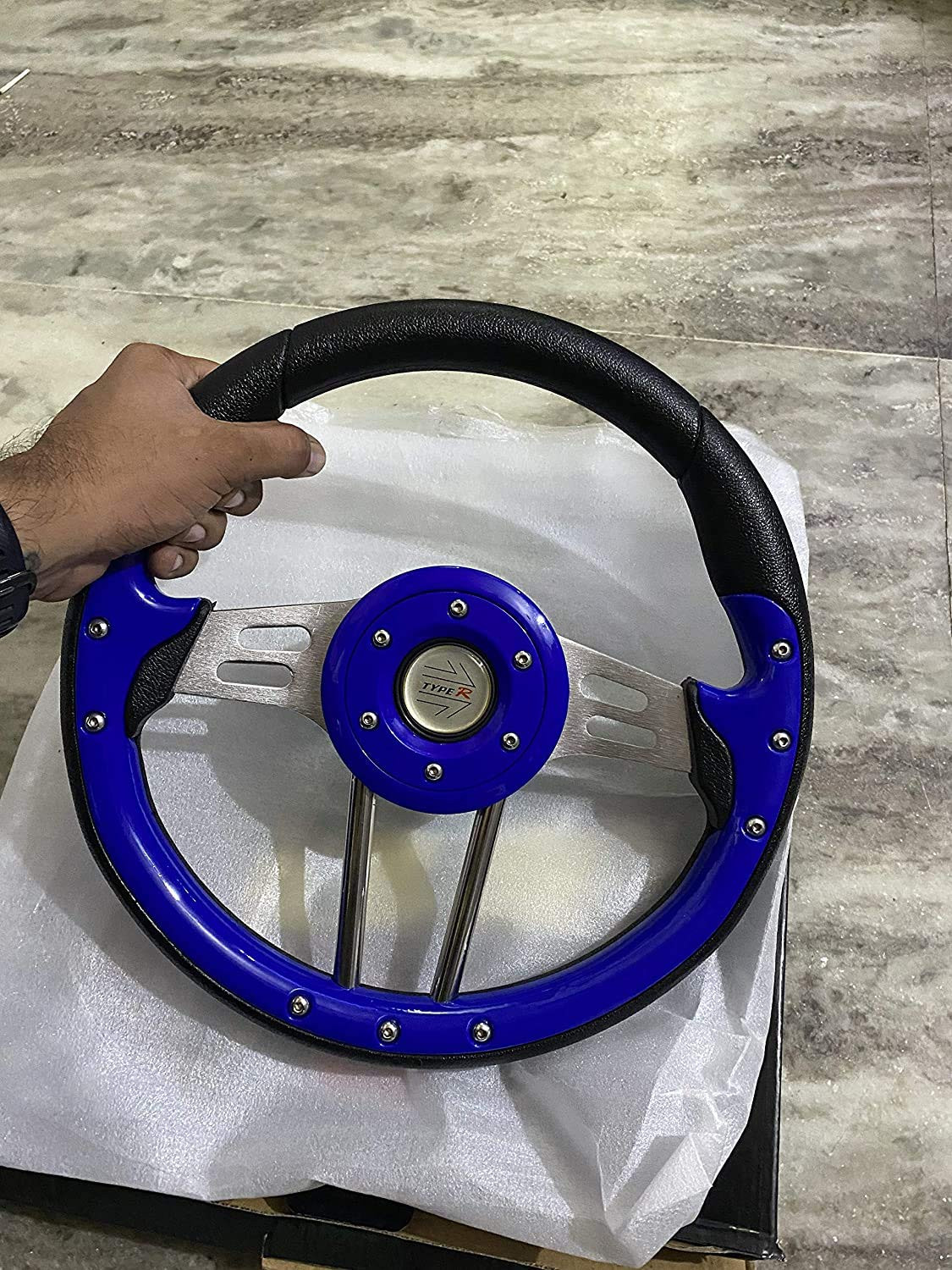 TYPE-R 2ROD BLUE color Universal Steering Wheel For Sports Car Look Rally Race Off Road