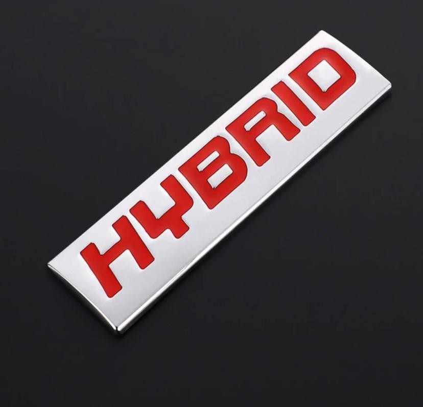 (Hybrid Chrome RED Sticker) (7.7 x 2 cm) Logo Car Bike Metal Logo Car Emblem 3D Badge Auto Racing Sport Sticker