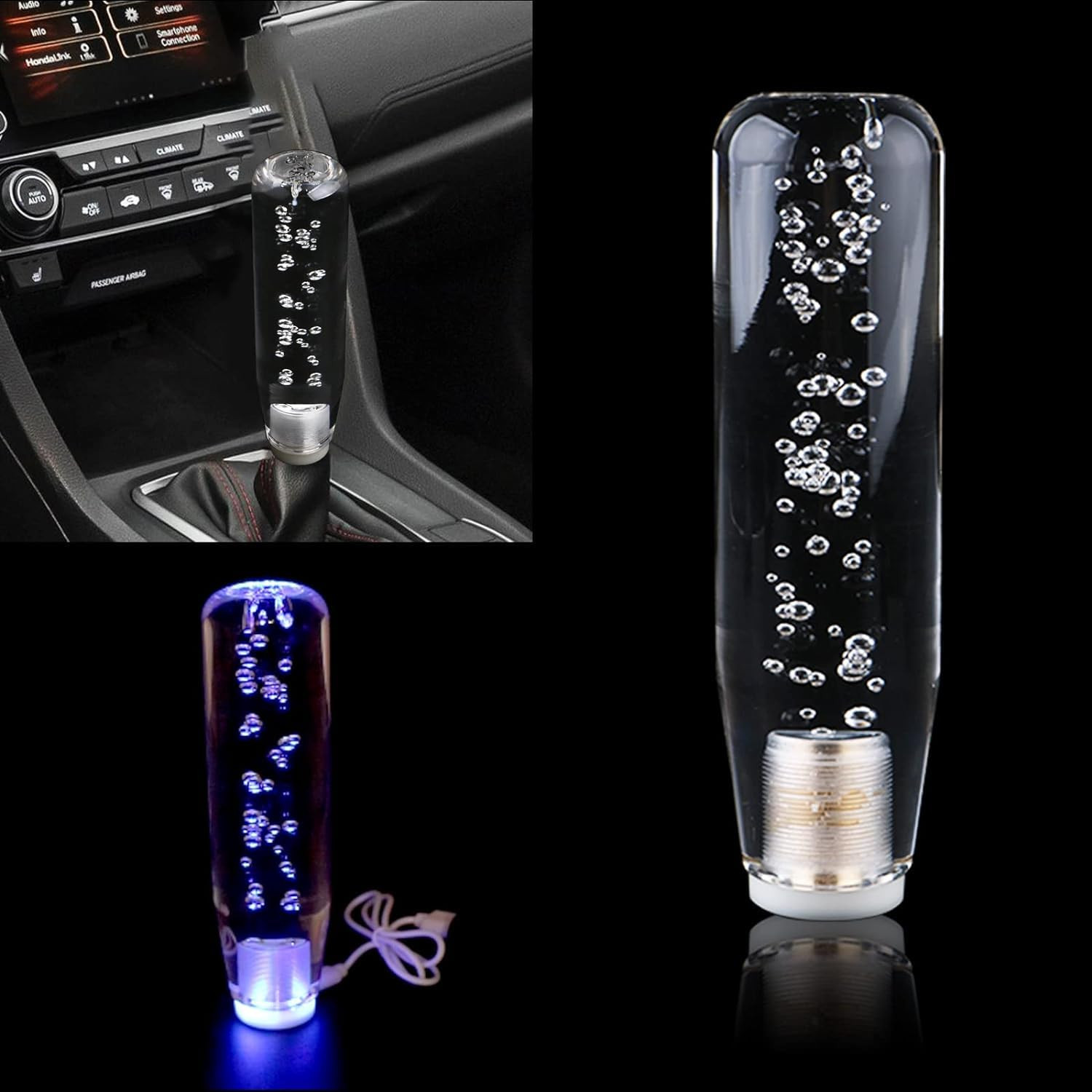 LED Crystal Gear Stick Shifter Knob Transparent Bubble Gear Shifter Multicolor Gradient RGB LED Shift Knob Universal Cool Shift Head Car Interior Accessories