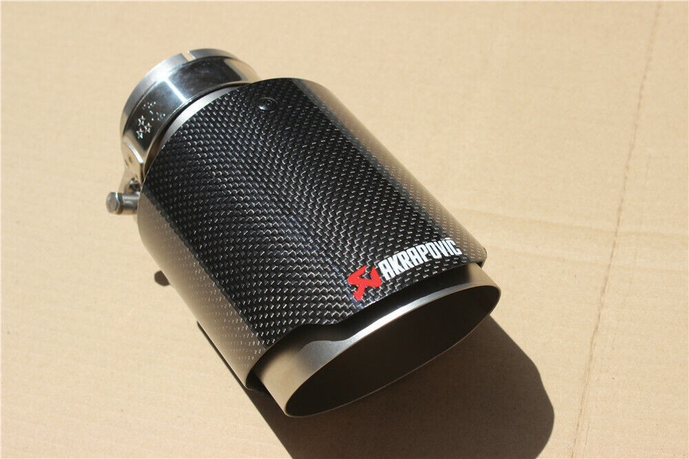 Single Outlet Akrapovic Glossy Carbon Exhaust Tip Black Stainless Steel Muffler with Clamp