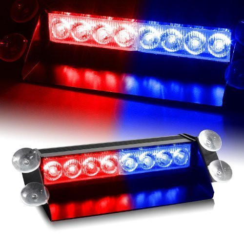 Red - Blue 8-LED Car Dashboard Police Light Strobe Flasher Police Light 3 Modes For All Cars on and off switch