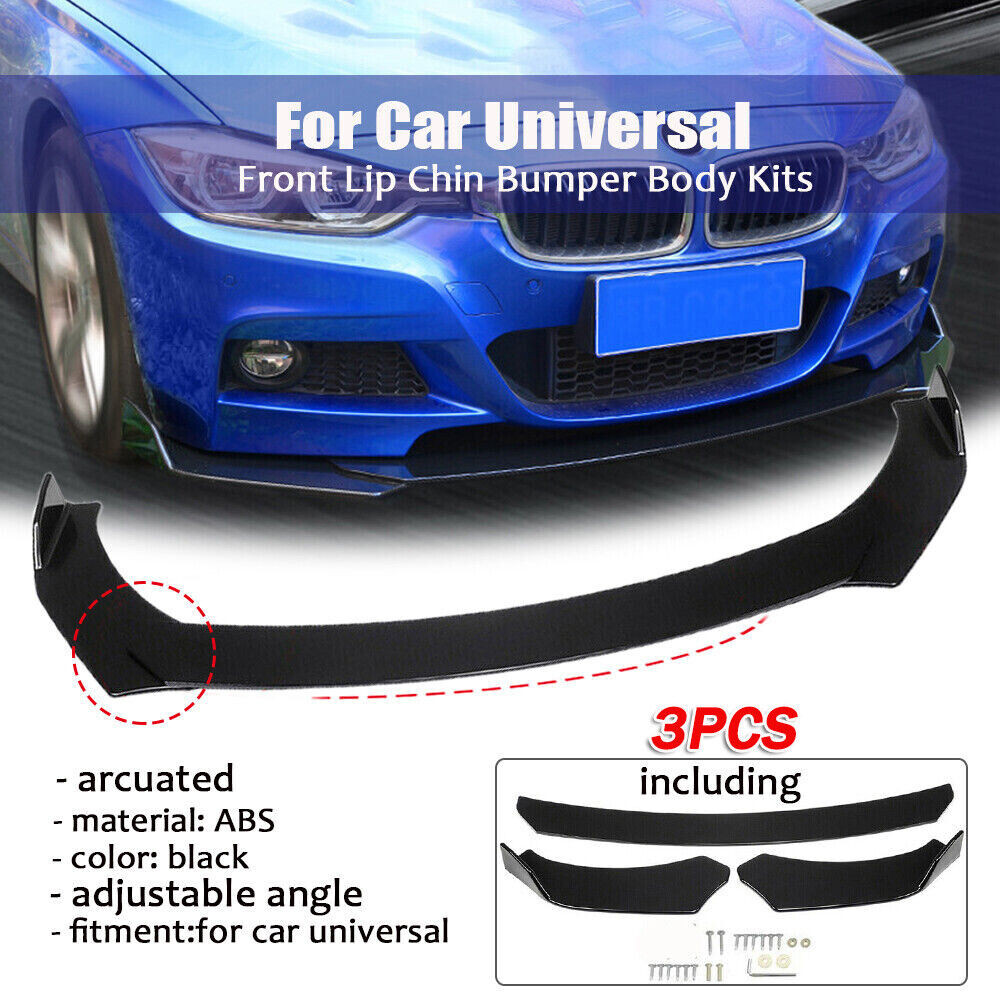 3-pcs Front Bumper Splitter Car Front Lip Chin Bumper Body Kit Front Bumper Lip Splitter Drift Racing JDM Splitter Bumper Spoiler