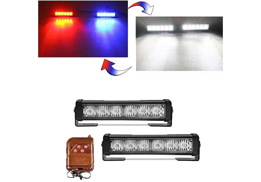 2COB 3IN1 LED BAR Strobe WHITE BLUE RED Light 6" PAIR 12V 40w LED Flasher, Mini Light Bar for SUV's 4X4 Trucks