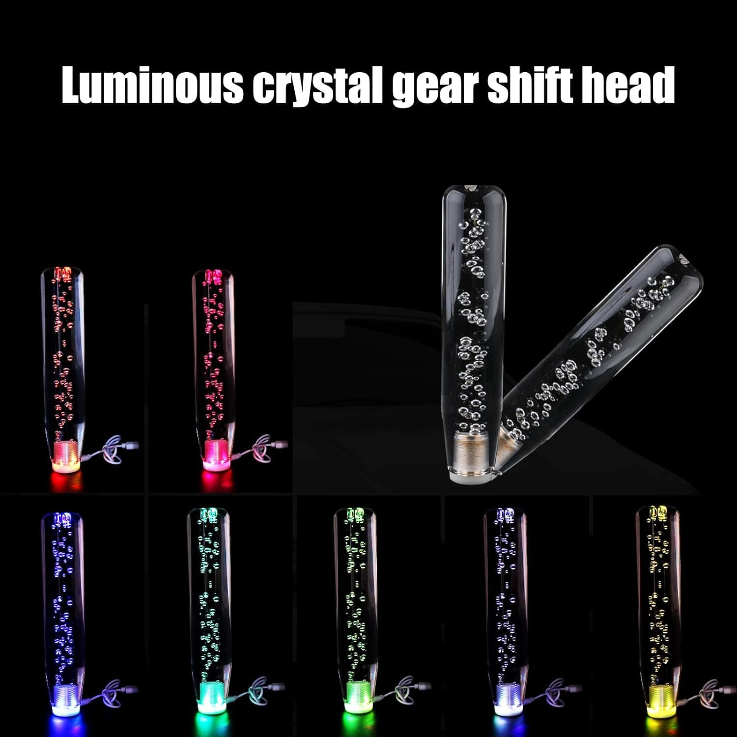 LED Crystal Gear Stick Shifter Knob Transparent Bubble Gear Shifter Multicolor Gradient RGB LED Shift Knob