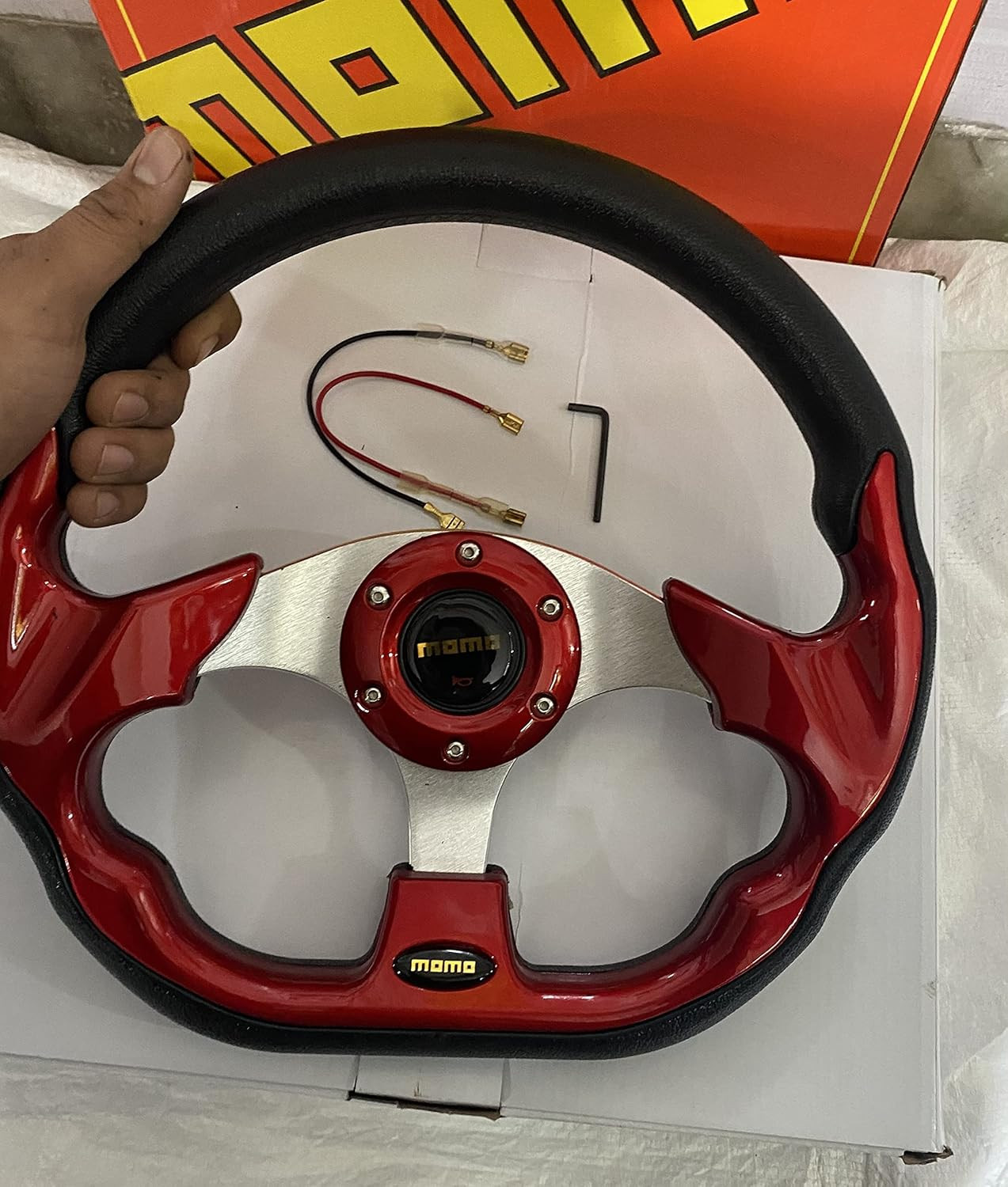 MOMO RED DSHAPE 12INCH Universal Steering Wheel for Sports Car Look Rally Race Off Road with BOSS KIT HUB Free