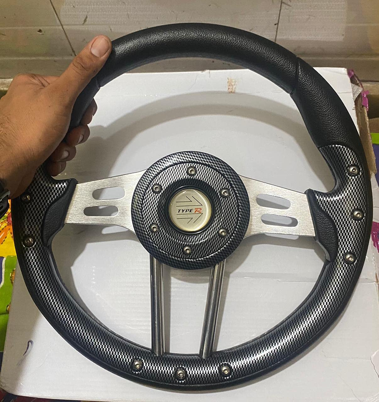 13 inch MOMO Carbon style Universal Steering Wheel for Sports Car Look Rally Race Off Road